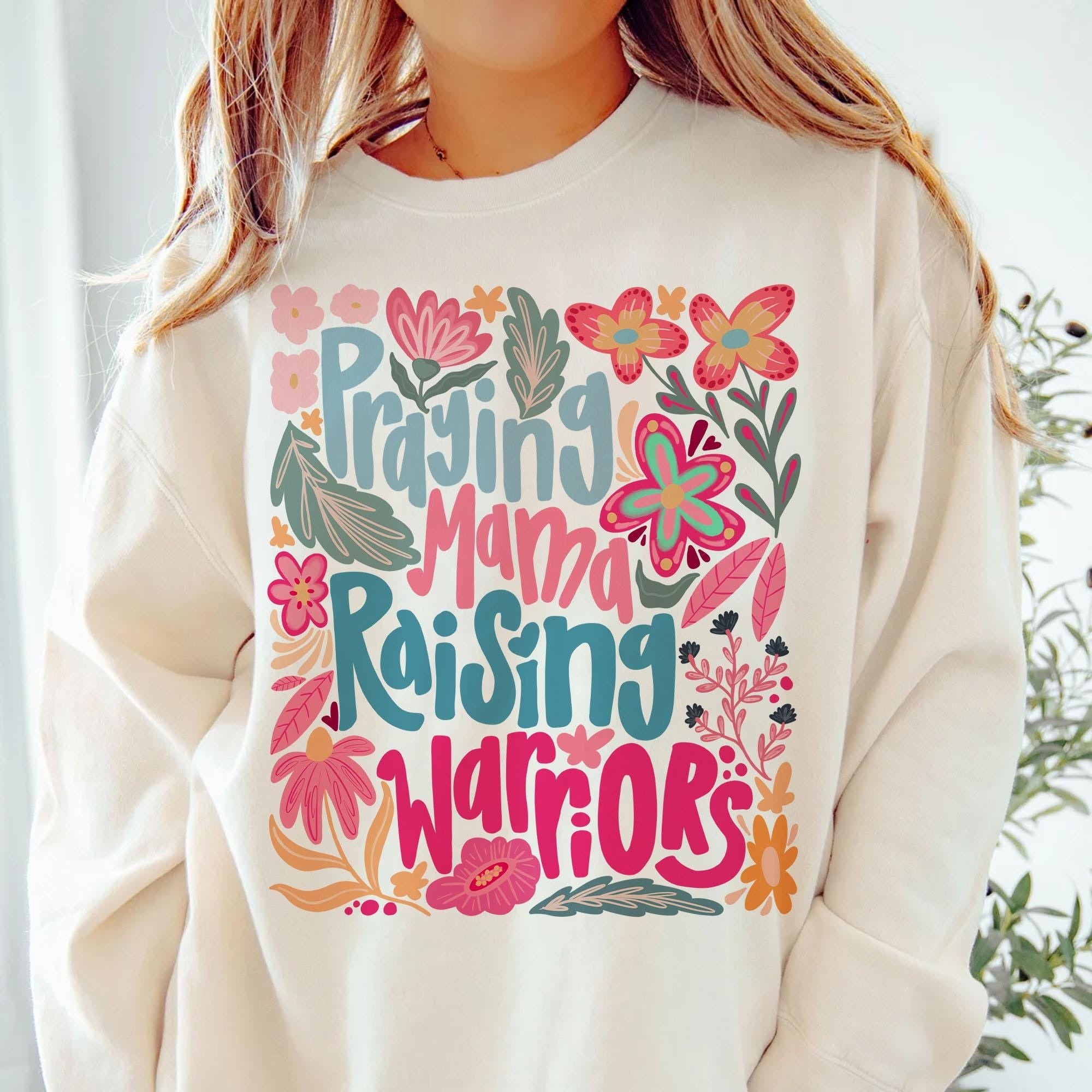 Comfort Colors® Praying Mama Raising Warriors T Shirt, Boho Floral Mama Shirt, Retro Mama Shirt, Wildflower Mama Shirt, Mother’s Day Gift